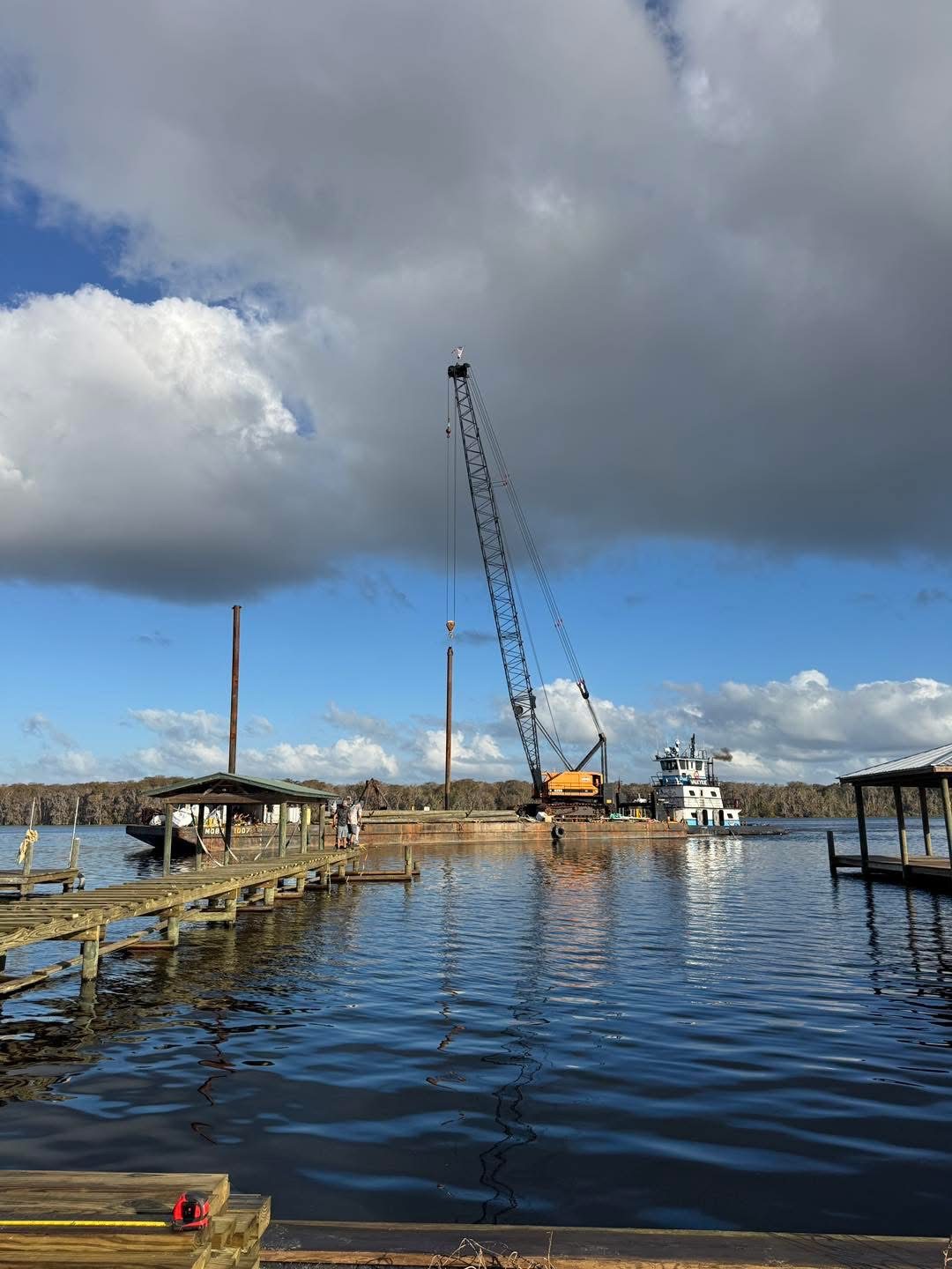 Crane barge setting pilings